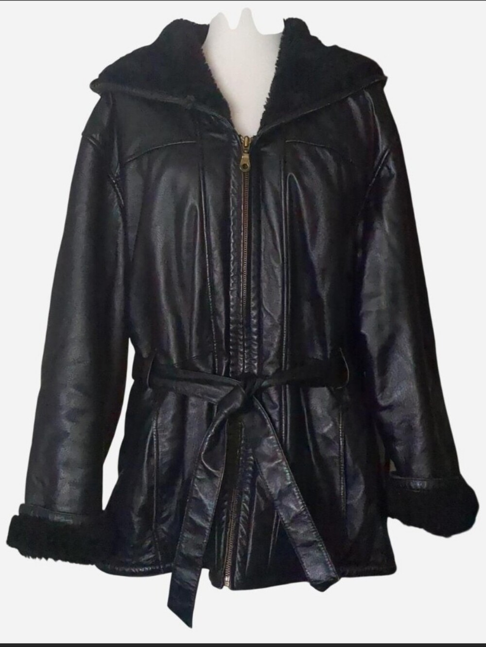 VTG Wilsons Leather Faux Fur Trim Belted Parka Coat Size 2X